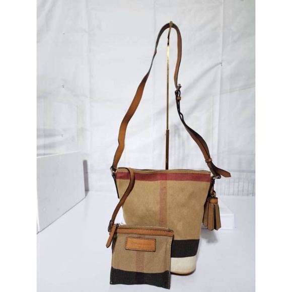 BURBERRY Canvas Mega Check Mini Ashby Hobo Saddle Bag Brown/Beige - Picture 12 of 14